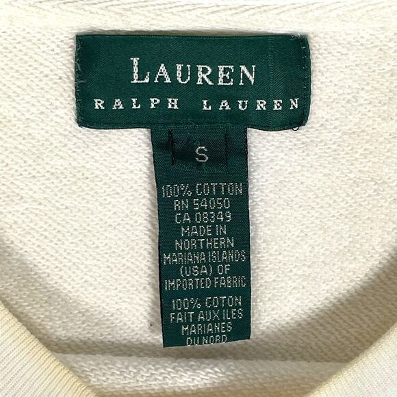 Lauren Ralph Lauren Womens Small Crewneck Embroidered White Cotton Sweater - Picture 9 of 10